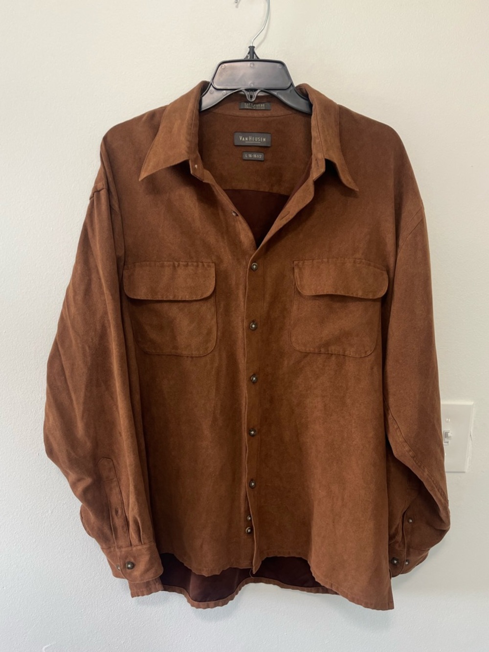 Van Heusen Soft Suede Button Down Brown Shirt- Large (16-16 1/2)